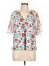 Always Indigo Floral Teal White Short Sleeve Blouse Size L - photo 1