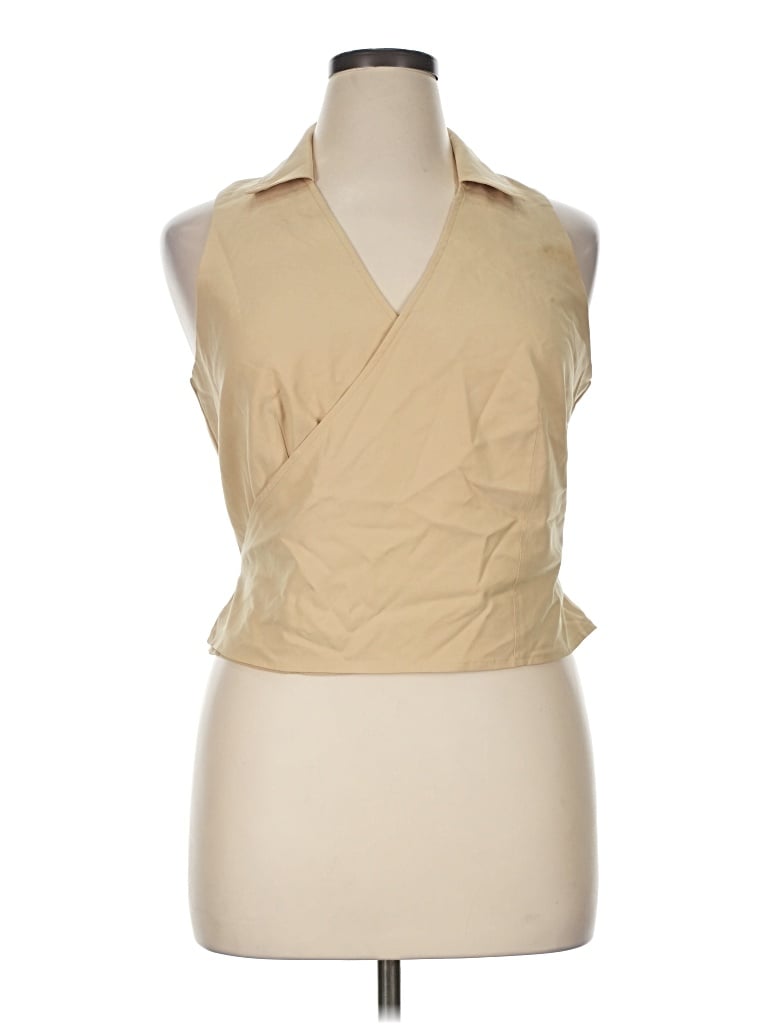 White House Black Market Sleeveless Button Down Shirt In Tan