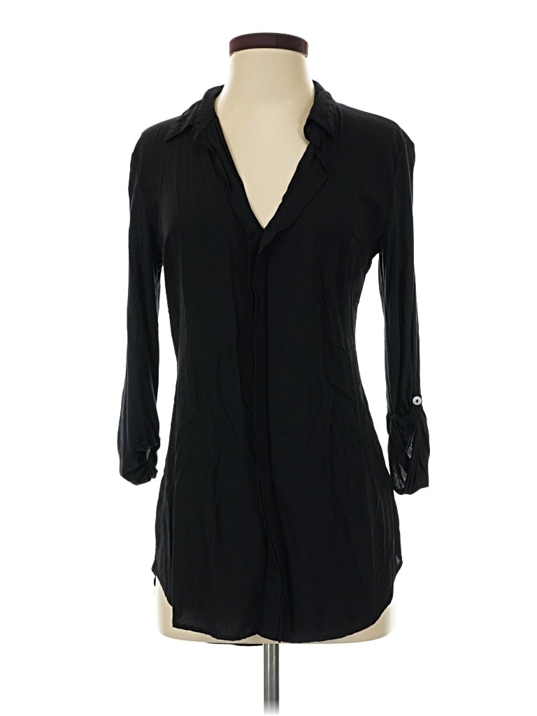 Pre-owned Splendid 3/4 Sleeve Button Down Shirt In Black