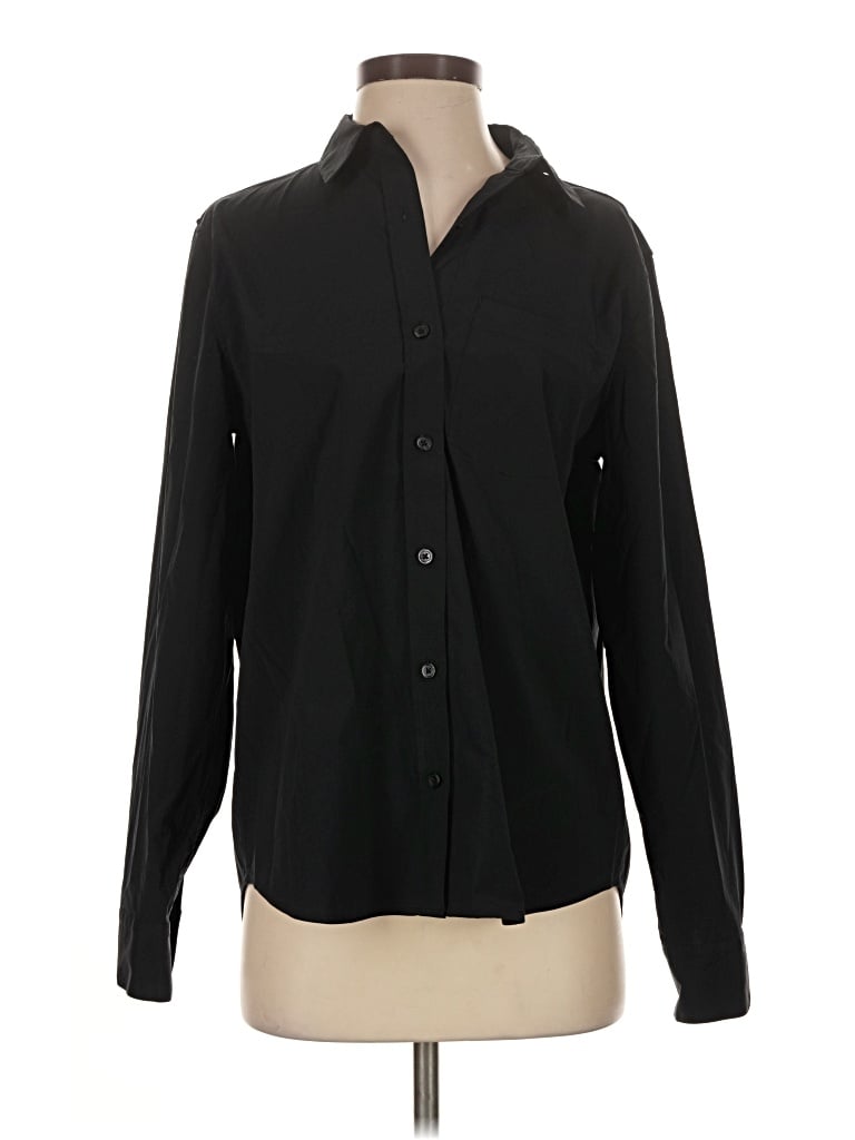 Pre-owned Athleta Long Sleeve Button Down Shirt In Black