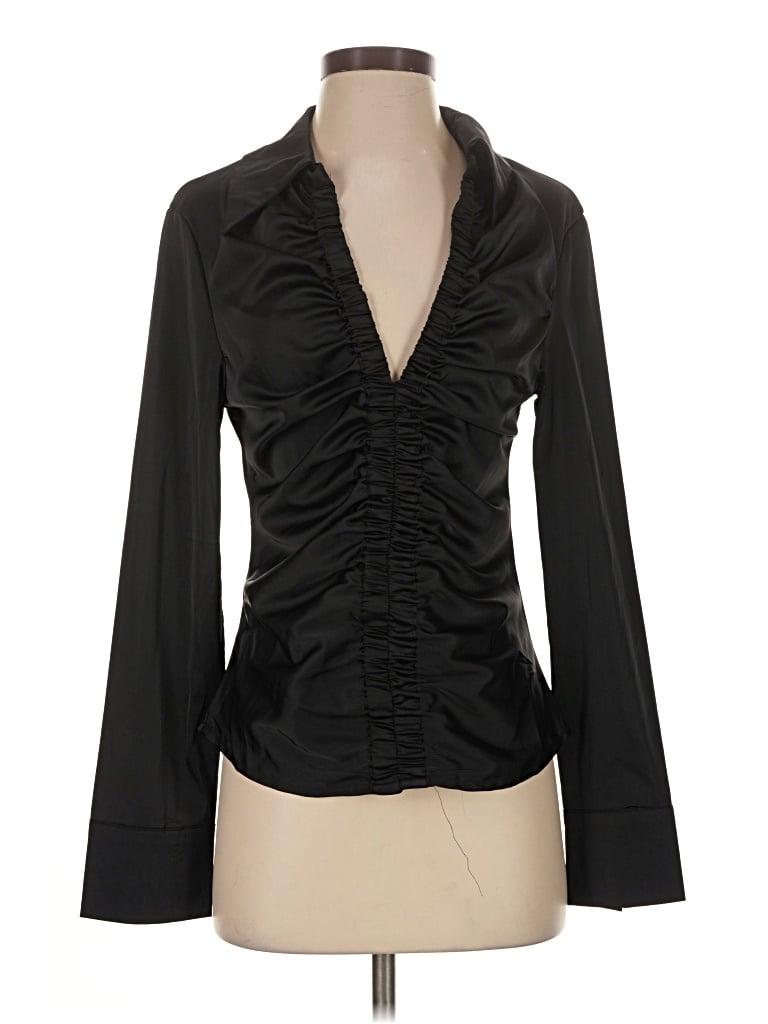 Pre-owned Timing Long Sleeve Blouse In Black