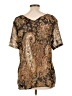 ASHRO 100% Polyester Paisley Gold Short Sleeve Blouse Size L - photo 2