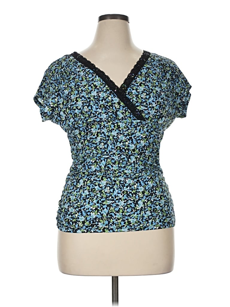 Pre-owned Nine West Short Sleeve Blouse In Blue