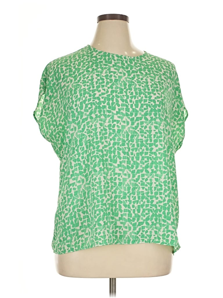 Pre-owned Halogen Short Sleeve Blouse In Green