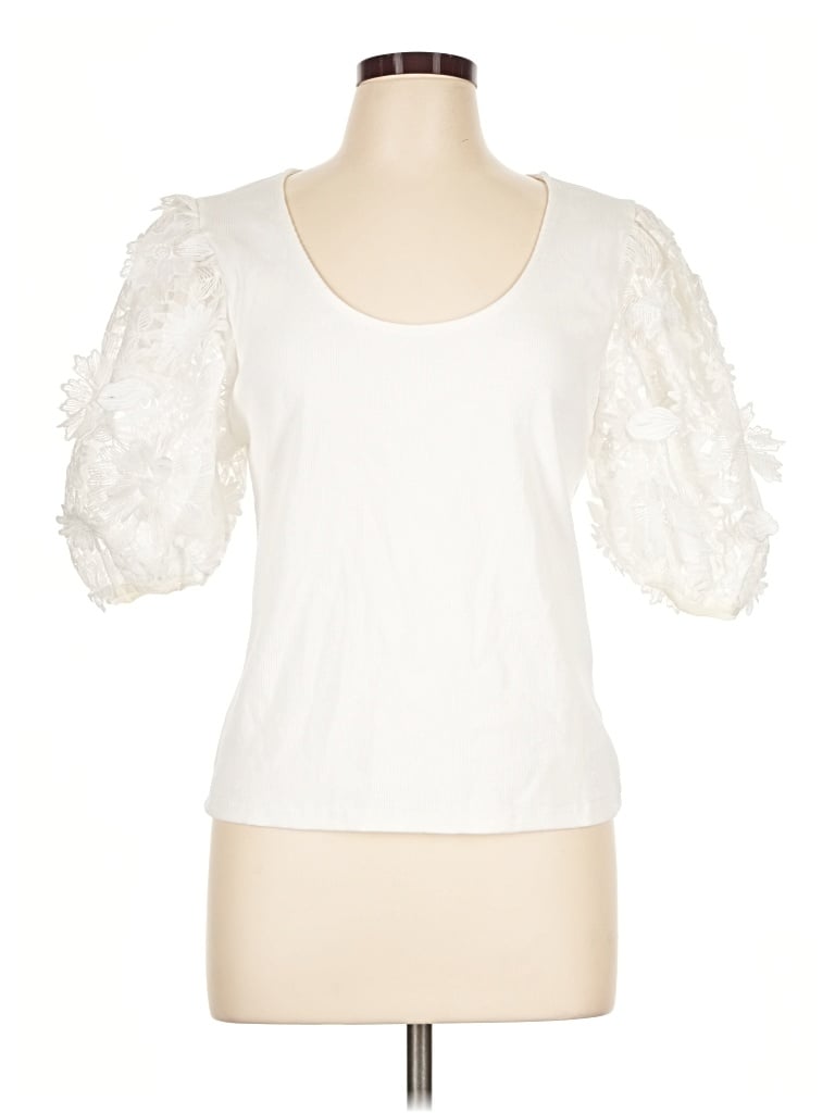 Pre-owned Left Coast By Dolan Short Sleeve Top Ivory Sweetheart Neckline Tops