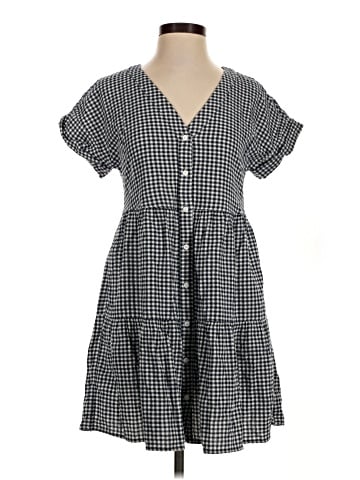 Madewell Cuff-Sleeve Button-Front Tiered Mini Dress in Gingham Check (view 1)