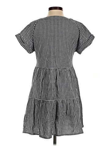 Madewell Cuff-Sleeve Button-Front Tiered Mini Dress in Gingham Check (view 2)