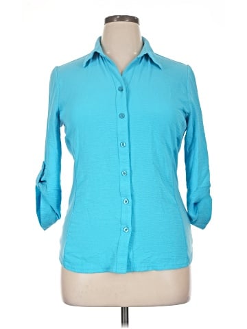 Ashley Blue 3/4 Sleeve Button-Down Shirt (view 1)