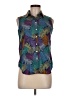 Lands' End 100% Cotton Paisley Teal Sleeveless Button-Down Shirt Size 6 (petite) - photo 1