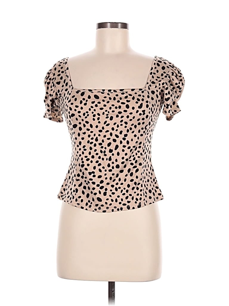Pre-owned Lulus Short Sleeve Top Tan Sweetheart Neckline Tops