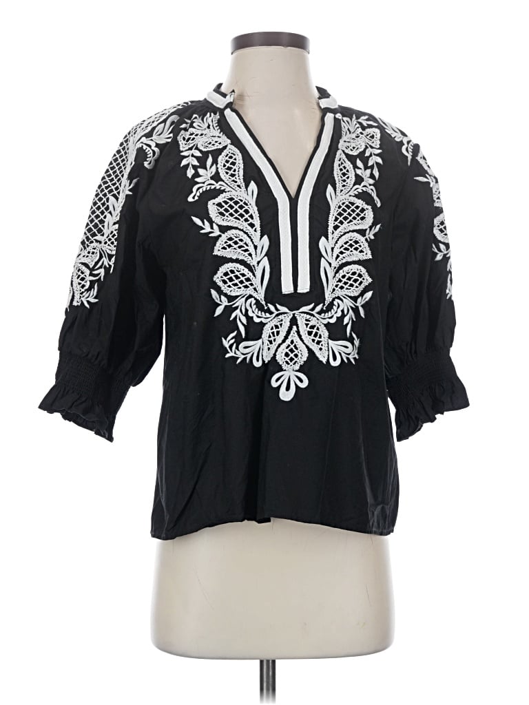 Pre-owned Maeve 3/4 Sleeve Blouse In Black