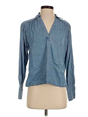 Madewell Chambray Easy Y-Neck Button-Up Shirt in Ritch Wash (view 1)