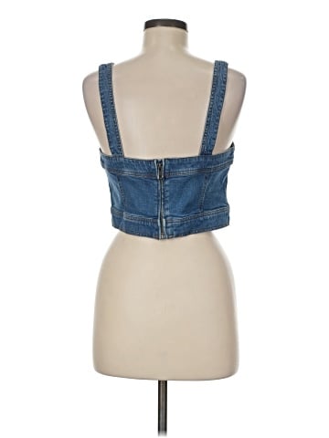 Madewell Cotton-Hemp Denim Supercrop Tank Top in Gabler Wash (view 2)