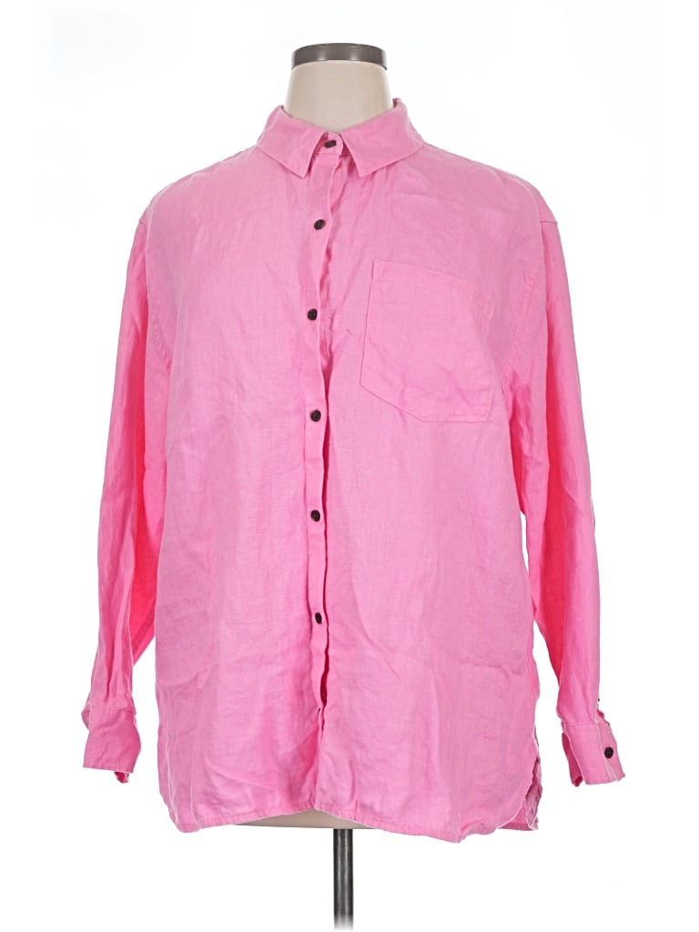 Pre-owned Athleta Long Sleeve Button Down Shirt In Pink