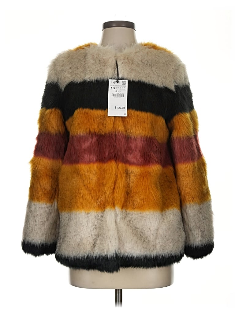 Zara Basic Faux Fur Jacket In Brown