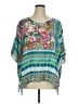 Johnny Was 100% Silk Teal Blue Short Sleeve Silk Top Size 1X - photo 1