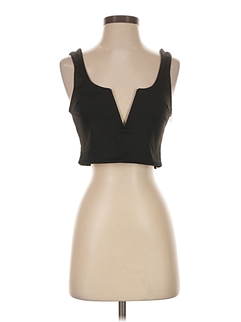 Pre-owned Unbranded Tank Top Black Plunge Neckline Tops