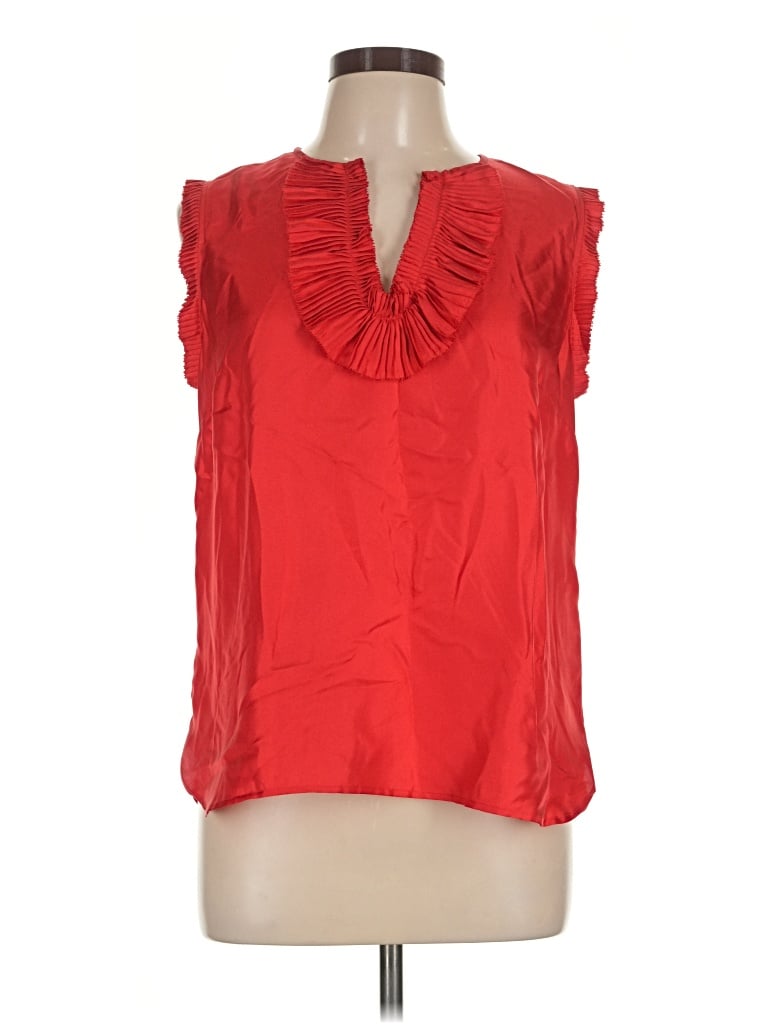 Pre-owned Jcrew Sleeveless Silk Top Red Ruffles Neckline Tops