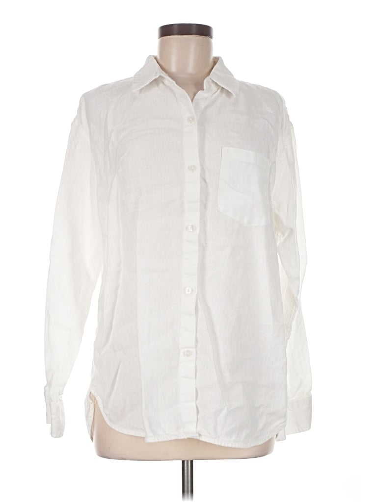 Pre-owned Athleta Long Sleeve Button Down Shirt In White