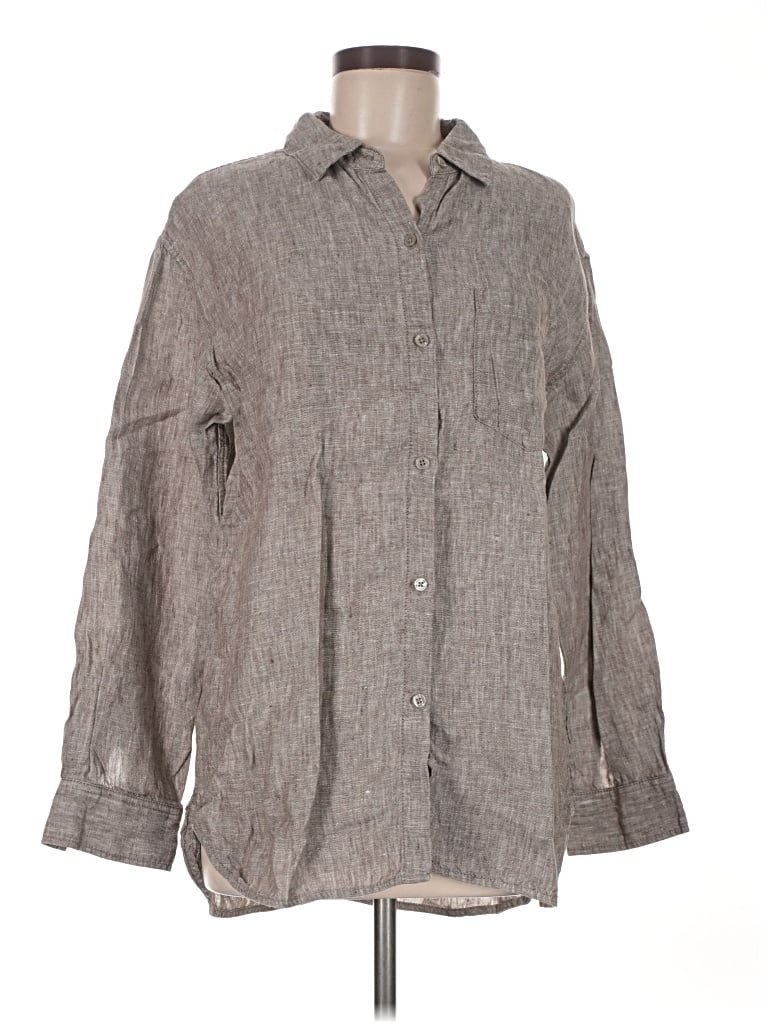 Pre-owned Athleta Long Sleeve Button Down Shirt In Gray