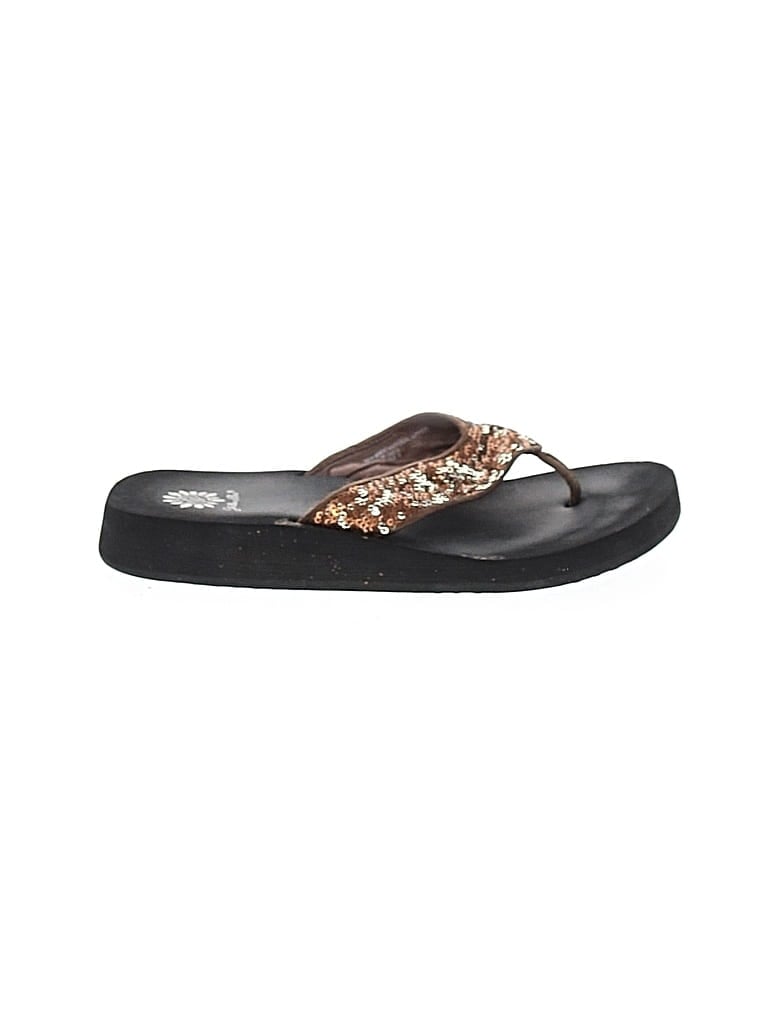 Pre-owned Yellow Box Flip Flops In Brown