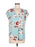 Fun2Fun 100% Polyester Floral Teal Short Sleeve Blouse Size M - photo 1