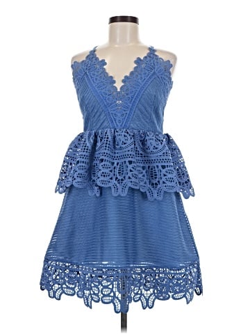 Self-Portrait Cornflower Blue Guipure Lace Mini Dress (view 1)