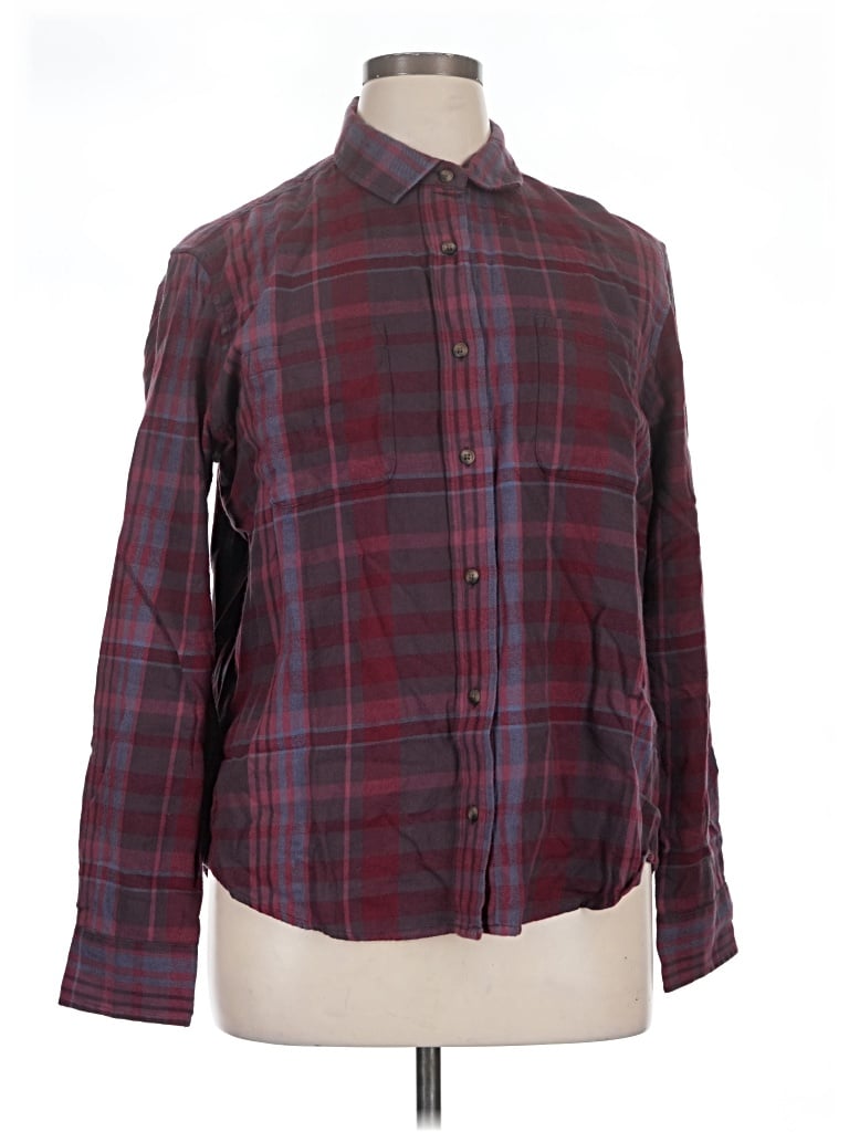 Pre-owned Pact Long Sleeve Button Down Shirt In Burgundy