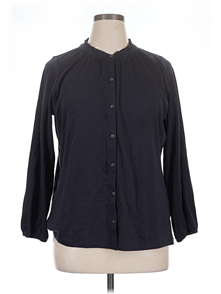Pre-owned Lands' End 3/4 Sleeve Button Down Shirt In Black