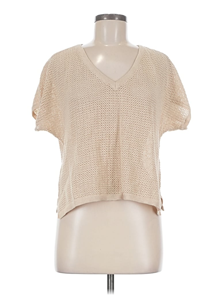 Pre-owned Pact Short Sleeve Top Tan V-neck Tops