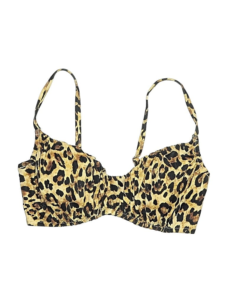 Pre-owned Shade & Shore Swimsuit Top Gold Animal Print Pattern Swimwear