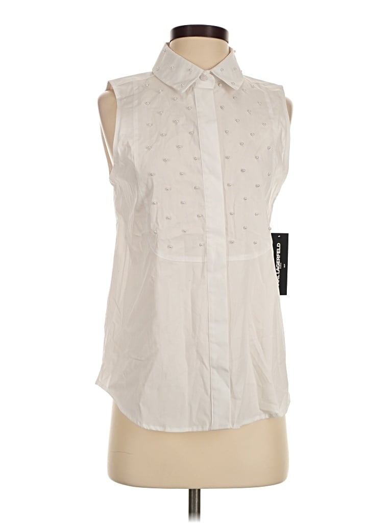 Karl Lagerfeld Sleeveless Button Down Shirt In Ivory