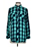 Sandra Checkered-gingham Teal Long Sleeve Button-Down Shirt Size S - photo 1