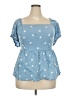 Just Found Stars Blue Short Sleeve Top Size 3X - photo 1