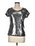 August Silk 100% Nylon Metallic Silver Short Sleeve Top Size M - photo 1