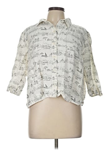 Christopher & Banks 3/4 Sleeve Button-Down Shirt (view 1)