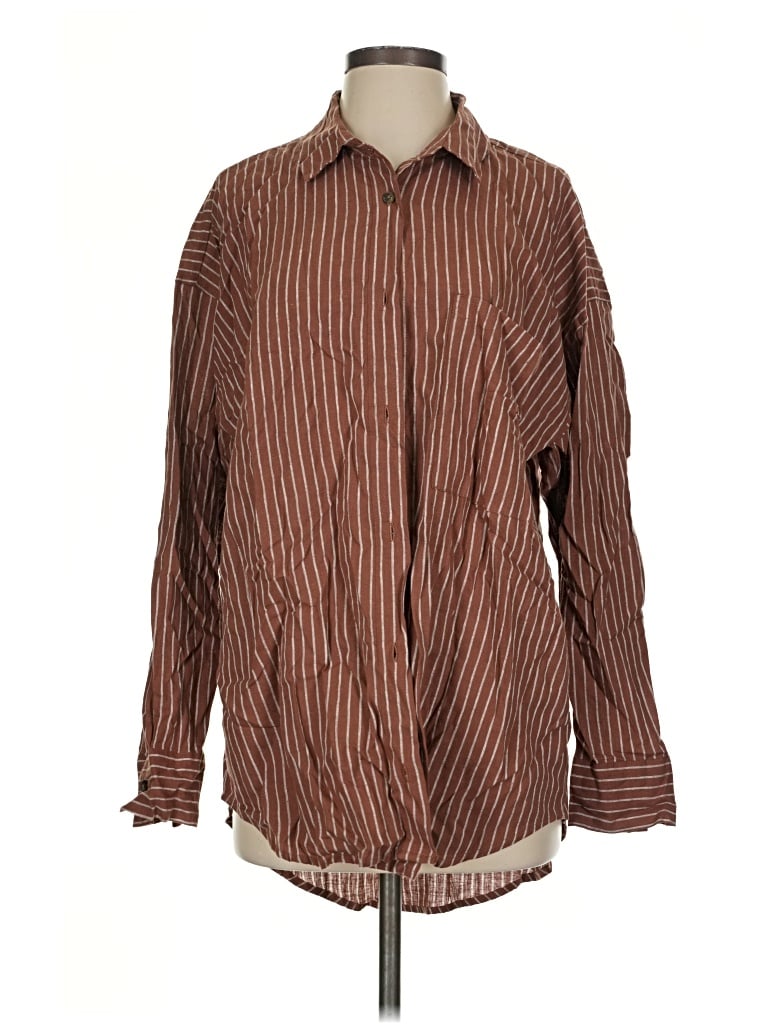 Pre-owned Calia Long Sleeve Button Down Shirt In Brown