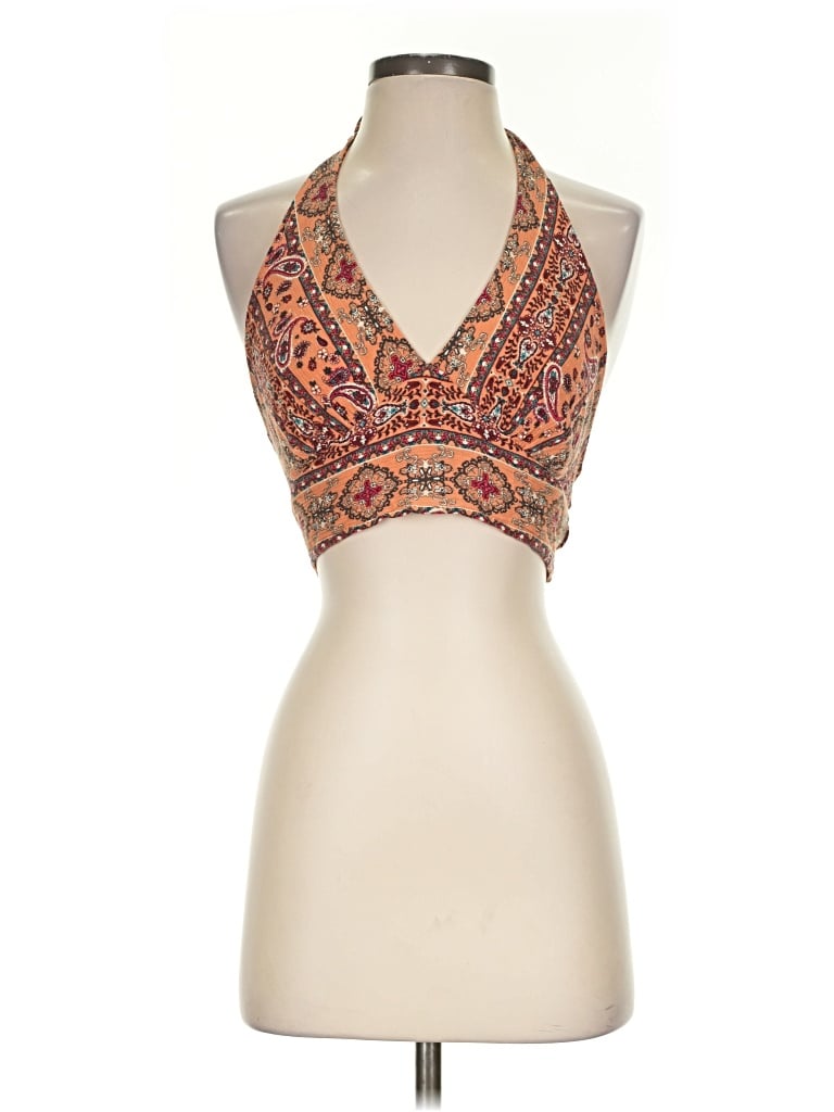 Pre-owned Timing Sleeveless Top Orange Halter Neckline Tops