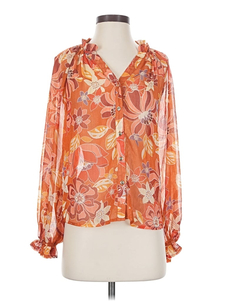 Pre-owned Chenault Long Sleeve Blouse In Orange