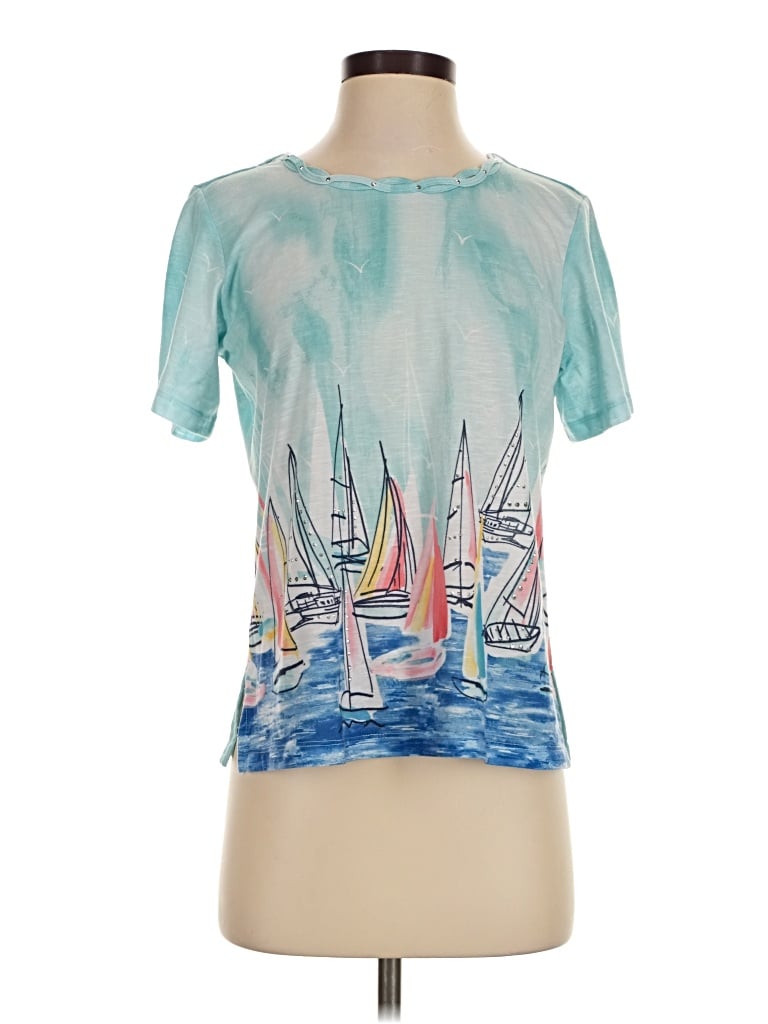 Pre-owned Alfred Dunner Short Sleeve Top Teal Boatneck Tops
