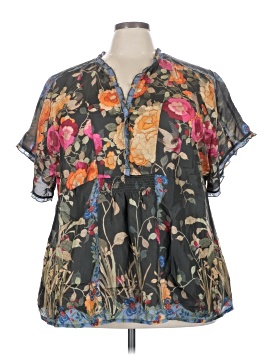 Johnny Was Short Sleeve Silk Top