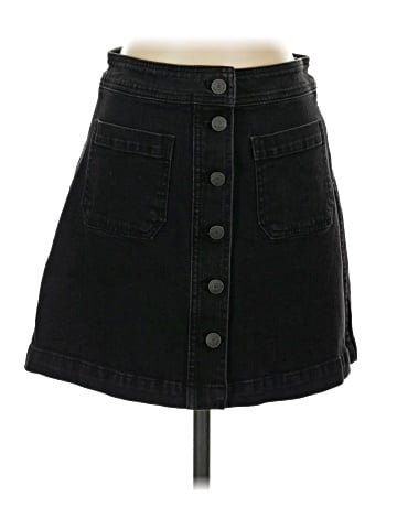 Madewell Stretch Denim A-Line Mini Skirt in Black Frost: Patch Pocket Edition (view 1)