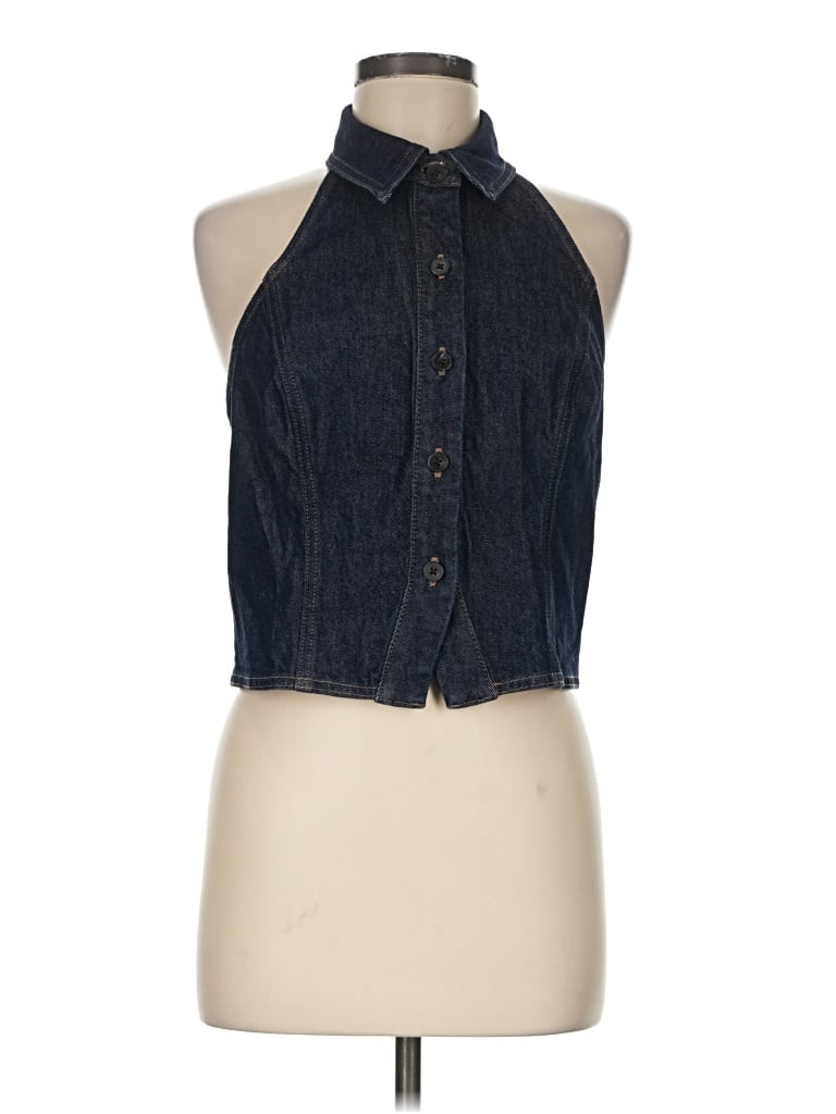 Express Sleeveless Button Down Shirt In Blue