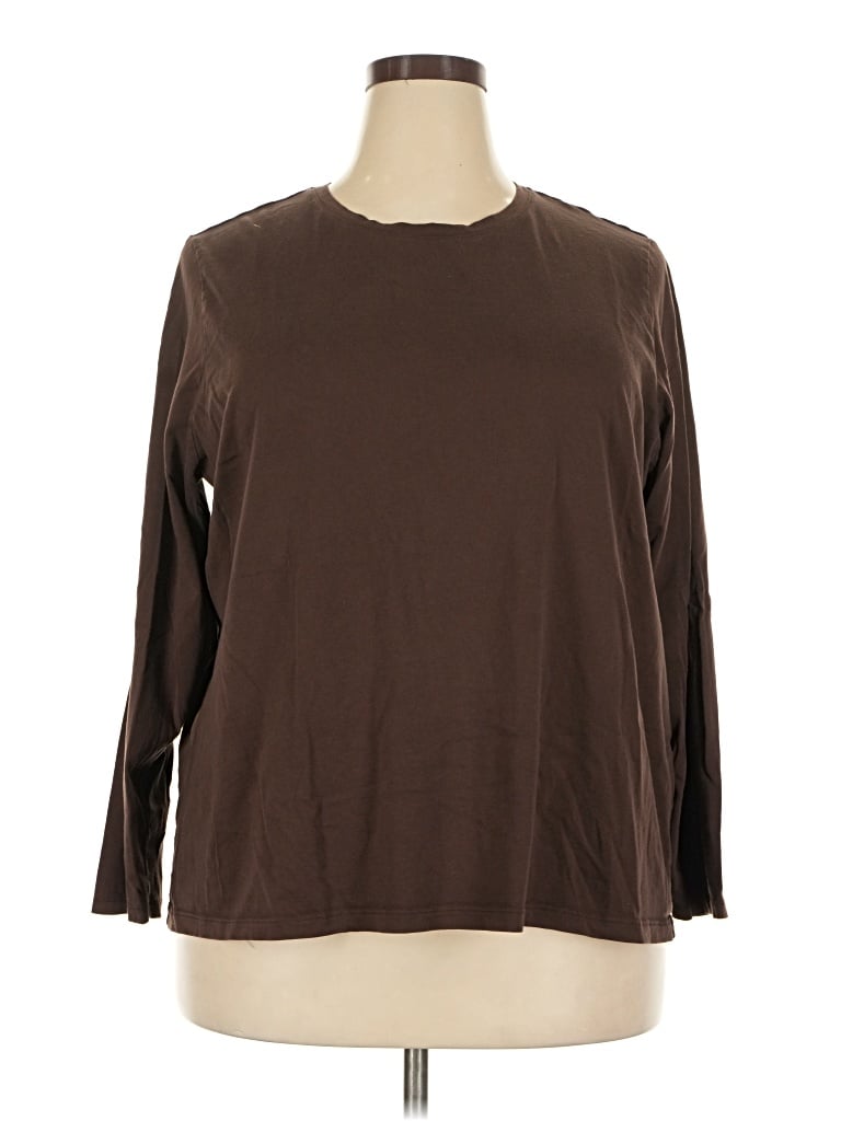 Pre-owned Lands' End 3/4 Sleeve T-shirt In Brown