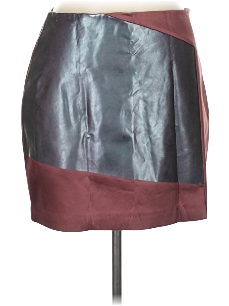 Pre-owned Kate Spade Saturday Faux Leather Skirt In Burgundy