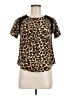 Timing 100% Polyester Animal Print Brown Short Sleeve Blouse Size M - photo 1