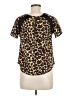 Timing 100% Polyester Animal Print Brown Short Sleeve Blouse Size M - photo 2