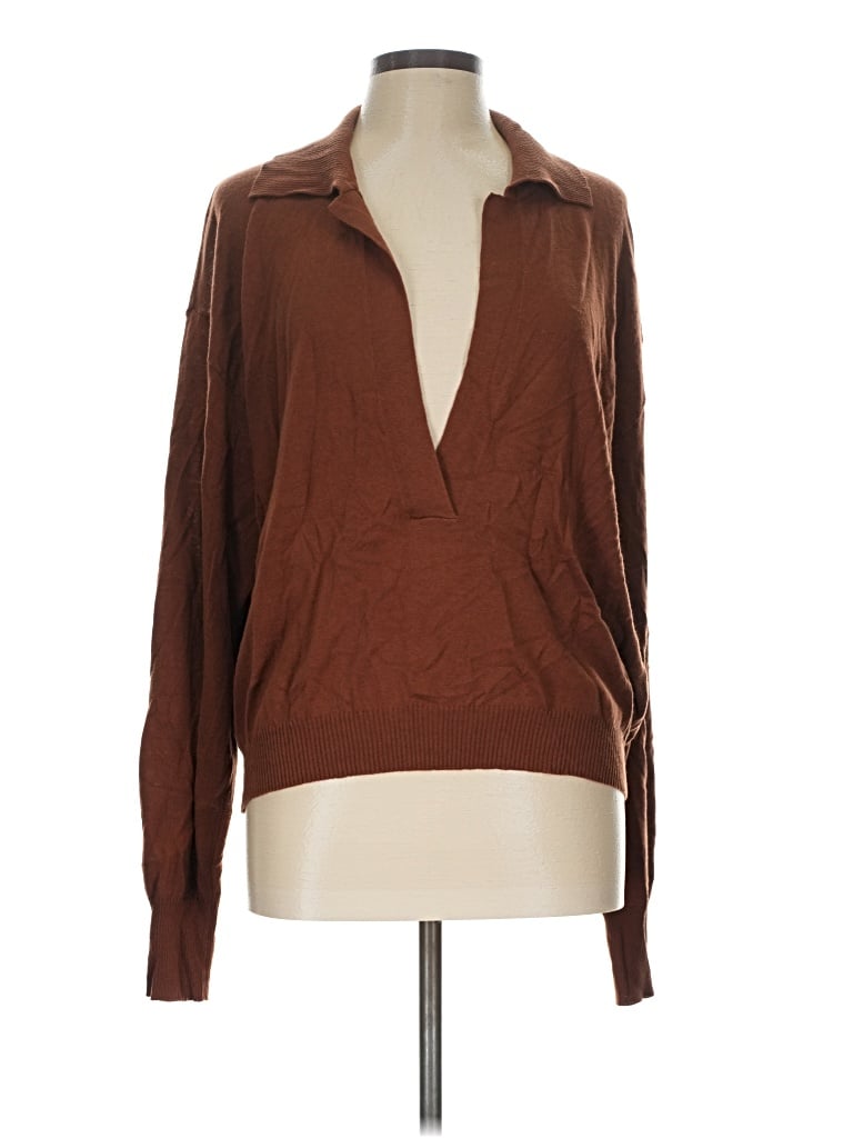 Pre-owned Good American Long Sleeve Blouse In Brown