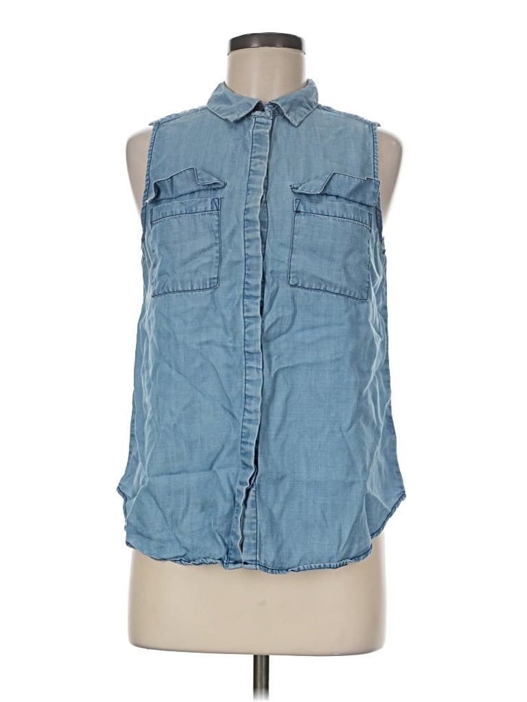 Pre-owned Who What Wear Sleeveless Button Down Shirt In Blue