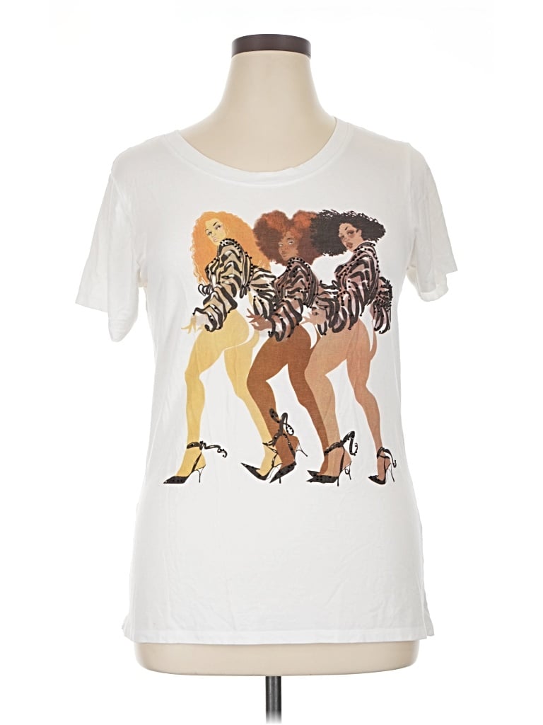 Pre-owned Ashley Stewart Short Sleeve T-shirt In Ivory